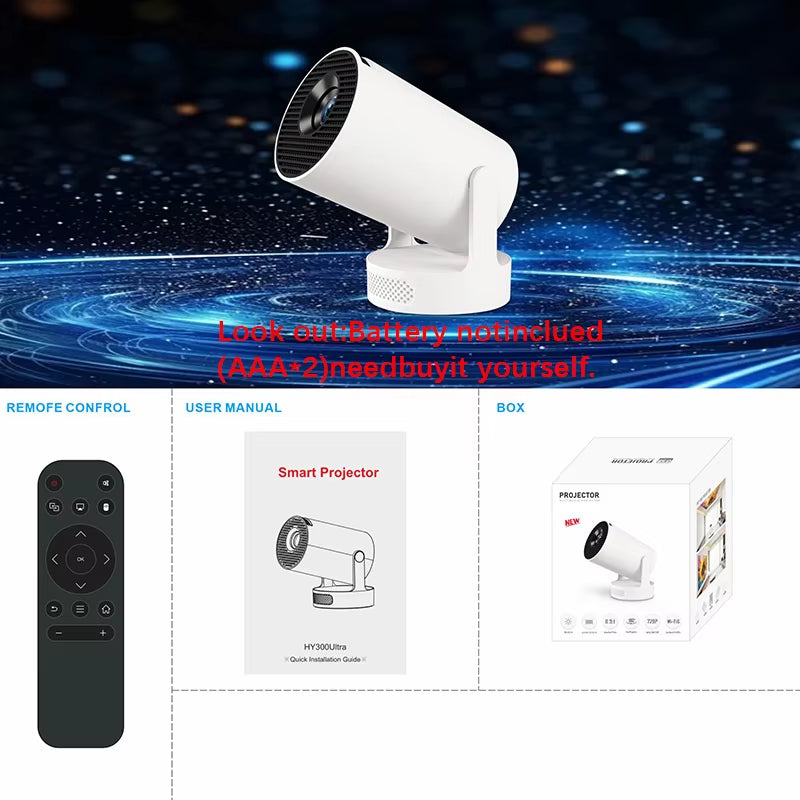 Hy300Uitra 8K Wifi6 Projector 290ANSI Android 14 Dual WIFI 6\ BT5.0 1280*720P Home Cinema Outdoor Portable HY300 Pro +